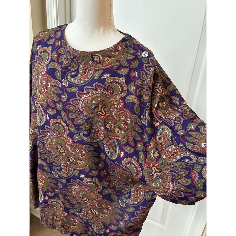 CHAUS Womens Size 20W/34 Button Blouse Purple Green Paisley Short Sleeve - Picture 6 of 16